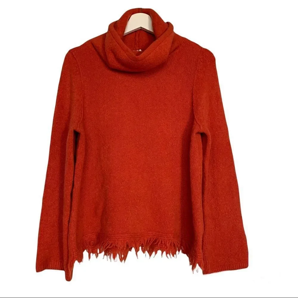 Akemi + Kin Anthropologie Aruna Fringe Sweater Coral Red Size M